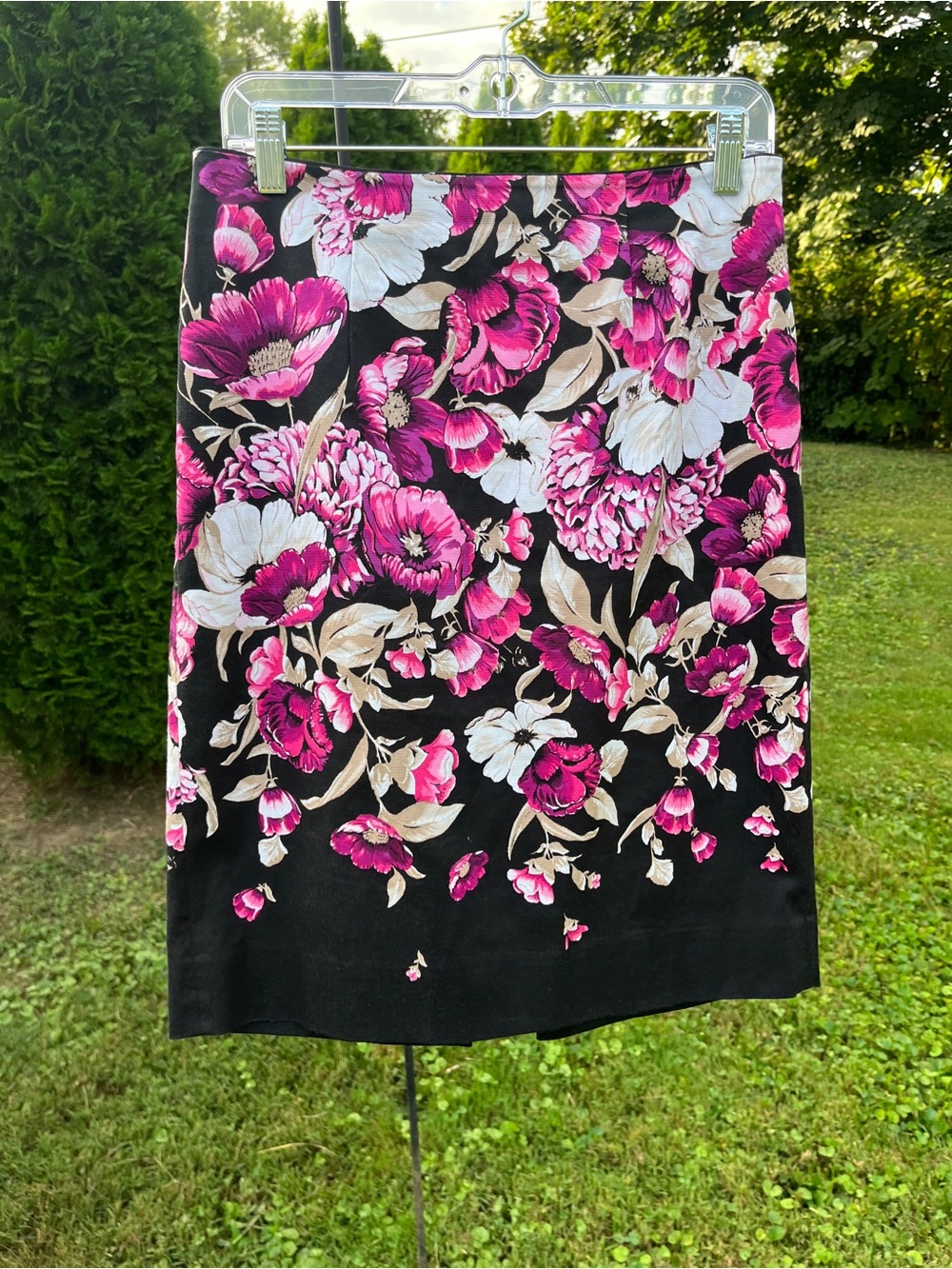 White House Black Market Black Swim Sarong with Pink & White Floral Print